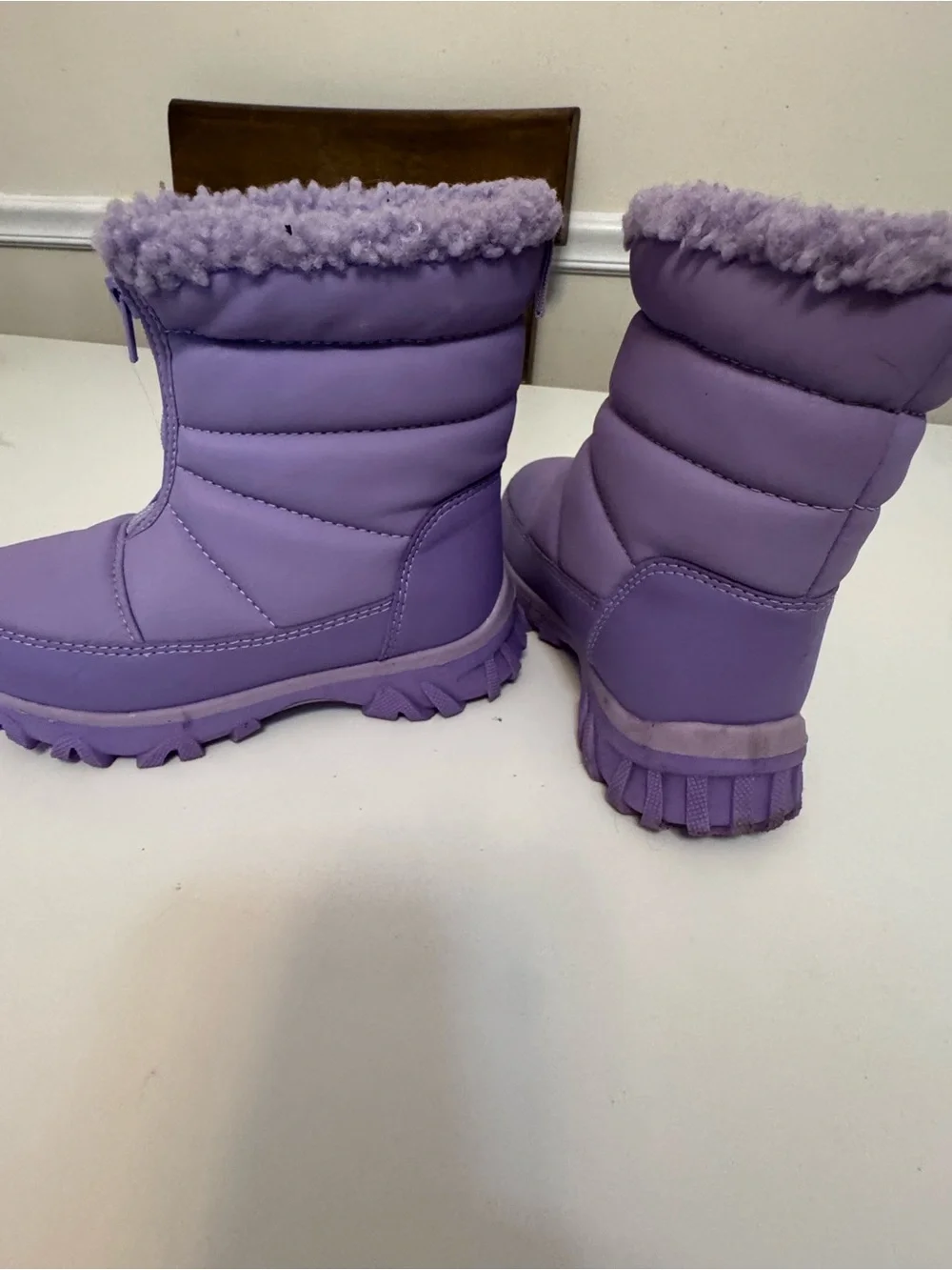 DSG Lilac Puffer Kids Winter Boots with Faux Fur Cuff